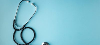 stethoscope, black, blue background, isolated